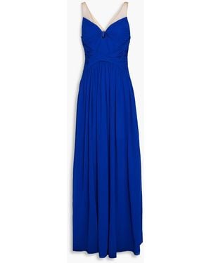 Zac Posen Tulle-trimmed Plissé-crepe Maxi Dress - Blue