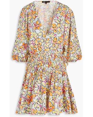 Maje Cutout Floral-print Satin-crepe Mini Dress - White