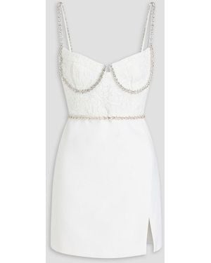 Self-Portrait Crystal-Embellished Corded Lace And Crepe Mini Dress - White