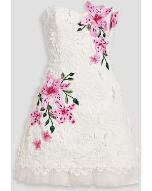 Badgley Mischka Strapless Floral-Appliquéd Guipure Lace Mini Dress - Pink