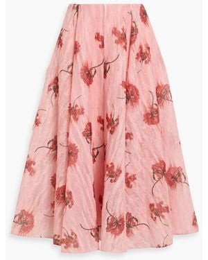 Emilia Wickstead Circeii Floral-Print Crinkled-Organza Midi Skirt - Pink