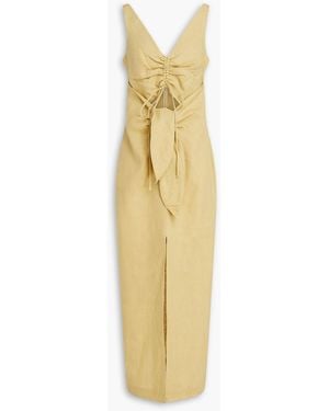 Nanushka Cutout Ruched Linen Midi Dress - Metallic