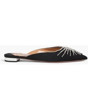 Aquazzura Sunshine Crystal-Embellished Satin Point-Toe Flats - White