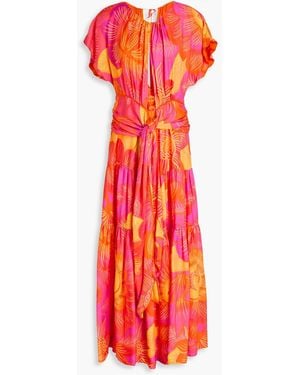 FARM Rio Tiered Cutout Printed Satin-Twill Maxi Dress