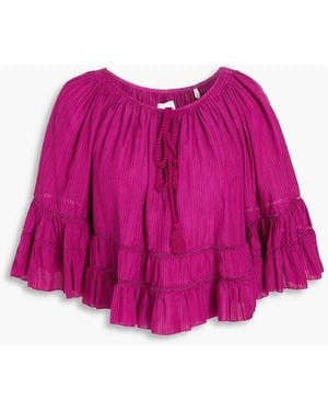 Isabel Marant Ruffled Cotton-blend Jacquard Top - Purple