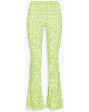 Versace Printed Stretch-Velvet Flared Trousers - Yellow