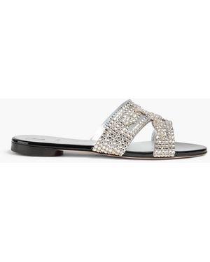 Gina Munro Crystal-Embellished Leather Slides - White