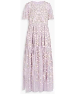 Needle & Thread Layered Embroidered Tulle Maxi Dress - Pink