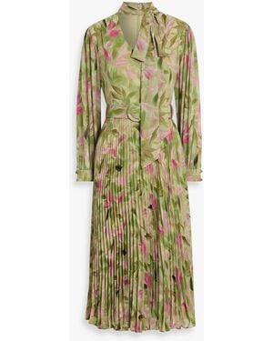 Mikael Aghal Pleated Floral-Print Crepe De Chine Midi Dress - Green