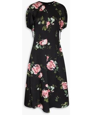 Erdem Cavendish Floral-Print Seersucker Midi Dress - Black