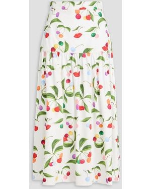 Borgo De Nor June Tiered Printed Cotton-Poplin Midi Skirt - White
