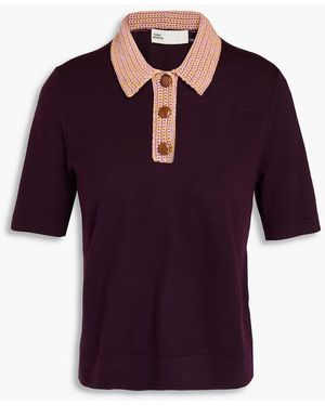 Tory Burch Crochet-trimmed Merino Wool Polo Shirt - Purple