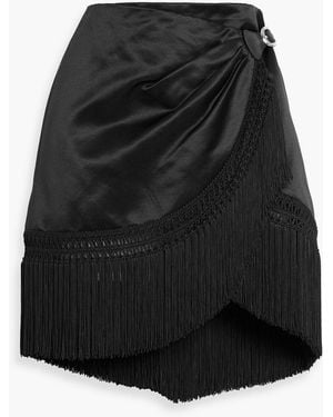 Tom Ford Fringed Cotton And Silk-Blend Satin Mini Wrap Skirt - Black