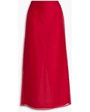 LEO LIN Jing Silk-Organza Midi Skirt - Red
