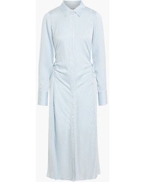Veronica Beard Lex Ruched Striped Silk-Blend Midi Shirt Dress - Blue