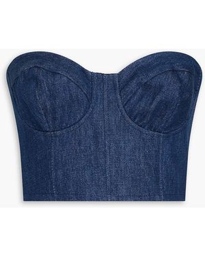 E.L.V. Denim The Corset Cropped Denim Bustier Top - Blue