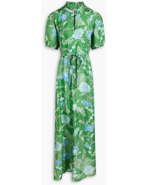 HANNAH Oceanus Floral-print Silk-satin Maxi Dress - Green