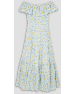 RIXO London Mauve Off-the-shoulder Printed Fil Coupé Cotton Midi Dress - Blue
