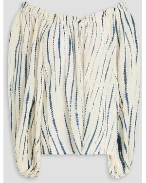 Tory Burch Off-the-shoulder Printed Crinkled Ramie And Cotton-blend Gauze Top - White