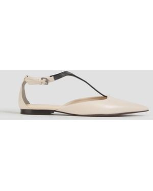 Brunello Cucinelli Bead-Embellished Leather Point-Toe Flats - White