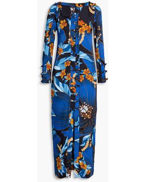 FARM Rio Knotted Floral-Print Satin Maxi Dress - Blue