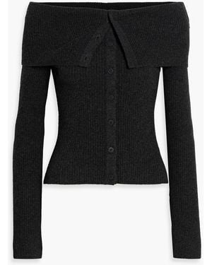 NAADAM Off-The-Shoulder Ribbed Wool And Cashmere Blend Cardigan - Black