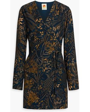 FARM Rio Printed Crepe Mini Wrap Dress - Black