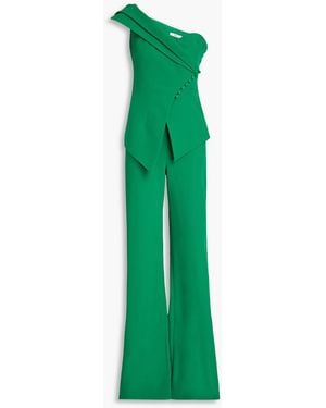 Safiyaa Blanche One-shoulder Button-embellished Stretch-crepe Jumpsuit - Green