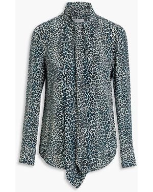 Equipment Luis Tie-neck Leopard-print Silk Crepe Blouse - Blue