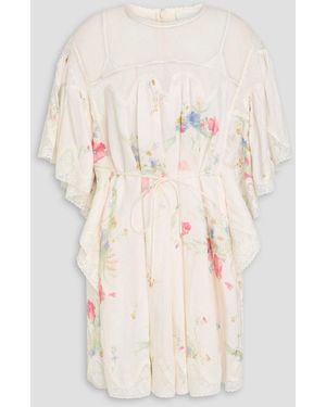 Zimmermann Lace-Trimmed Floral-Print Linen Mini Dress - Natural