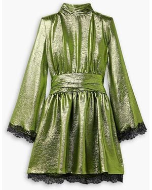 Dundas Minikleid aus lamé aus einer seidenmischung mit spitzenbesätzen und stehkragen - Grün