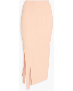 Victoria Beckham Ribbed-Knit Midi Skirt - White