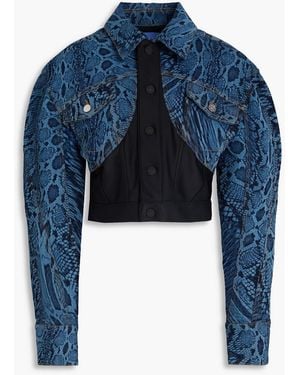 Mugler Cropped Printed Denim Jacket - Blue