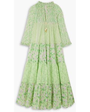 Yvonne S Hippy Tiered Floral-print Cotton-voile Maxi Dress - Green