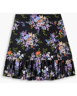 Rabanne Ruffled Floral-print Stretch-jersey Mini Skirt - Black