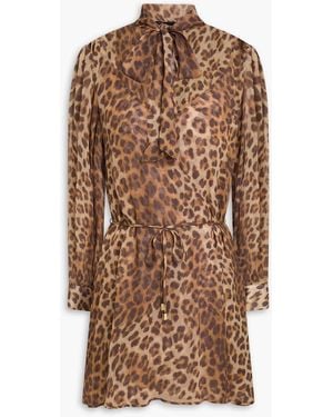 Maje Pussy-bow Leopard-print Crepon Mini Dress - Brown