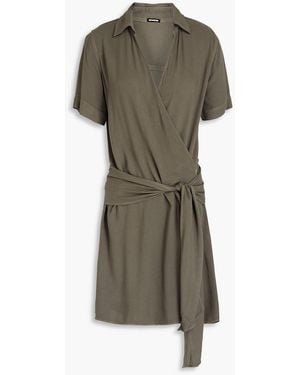 Monrow Belted Crepe Mini Wrap Dress - Green