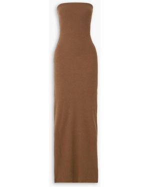 ÉTERNE Strapless Ribbed Stretch-Jersey Maxi Dress - Brown