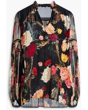 CAMILLA Crystal-embellished Floral-print Silk Crepe De Chine And Crepon Blouse - Black