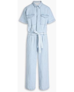Rag & Bone Belted Pleated Denim Jumpsuit - Blue