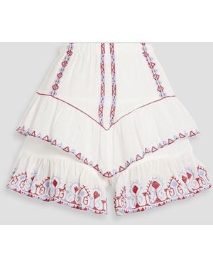 Isabel Marant Jocadia Tiered Embroidered Cotton-Gauze Shorts - White