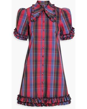 The Vampire's Wife Ruffled Checked Cotton-poplin Mini Shirt Dress - Red