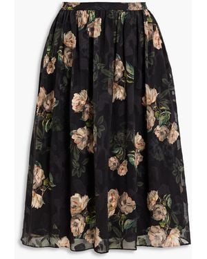 Mikael Aghal Floral-Print Fil Coupé Chiffon Skirt - Black