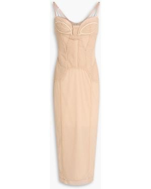 Dolce & Gabbana Bedrucktes midikleid aus stretch-tüll mit satinbesatz - Weiß