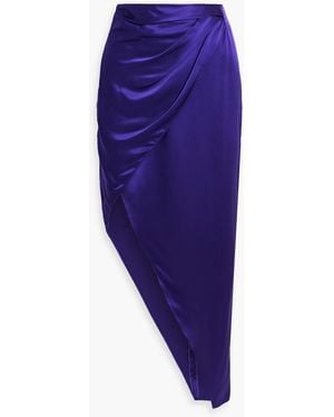 Michelle Mason Asymmetric Wrap-Effect Silk-Satin Midi Skirt - Blue