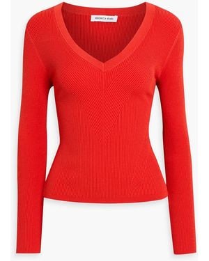 Veronica Beard Callie Ribbed-Knit Sweater - Red