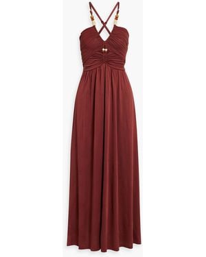 Diane von Furstenberg Caty Embellished Cutout Plissé-Tulle And Satin-Jersey Maxi Dress - Red