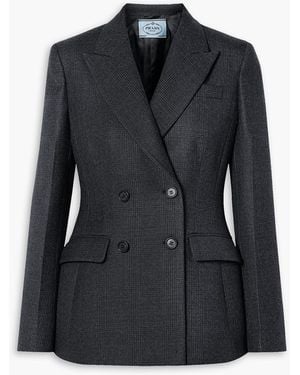 Prada Double-Breasted Checked Wool-Blend Blazer - Black