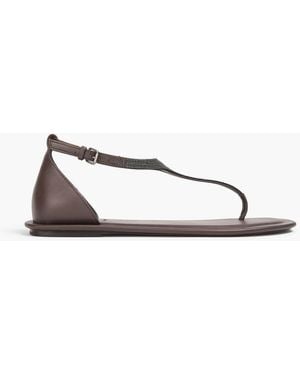 Brunello Cucinelli Bead-embellished Leather Sandals - Brown