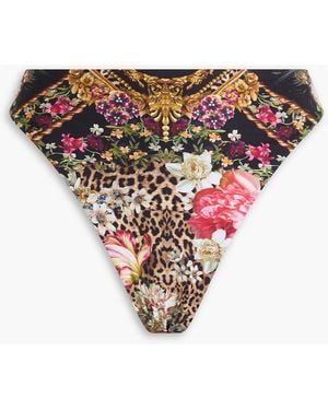 CAMILLA Crystal-Embellished Floral-Print High-Rise Bikini Briefs - White